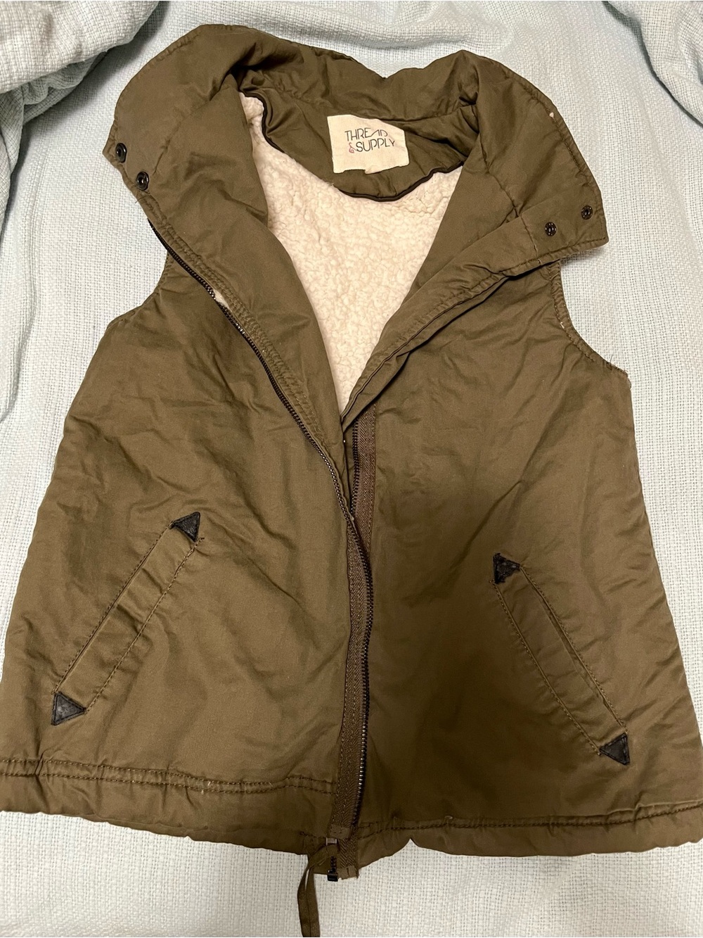 Thread & Supply Olive Green Sherpa-Lined Vest - S